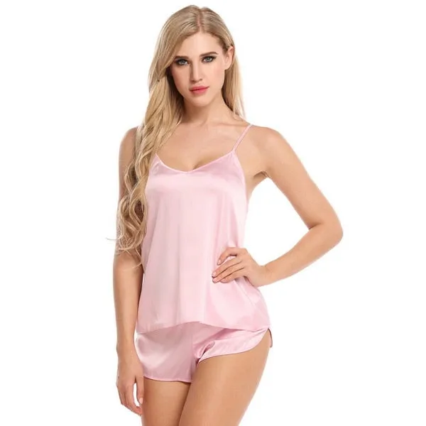 Sexy Ladies' V-neck Spaghetti Strap Satin Pajamas