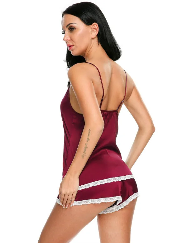 Sexy Ladies' V-neck Spaghetti Strap Satin Pajamas