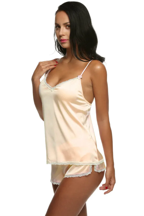 Sexy Ladies' V-neck Spaghetti Strap Satin Pajamas
