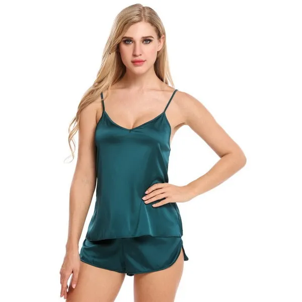 Sexy Ladies' V-neck Spaghetti Strap Satin Pajamas