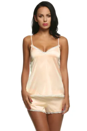Sexy Ladies' V-neck Spaghetti Strap Satin Pajamas