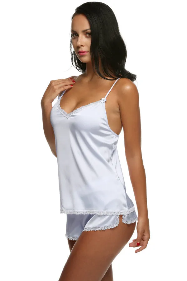 Sexy Ladies' V-neck Spaghetti Strap Satin Pajamas