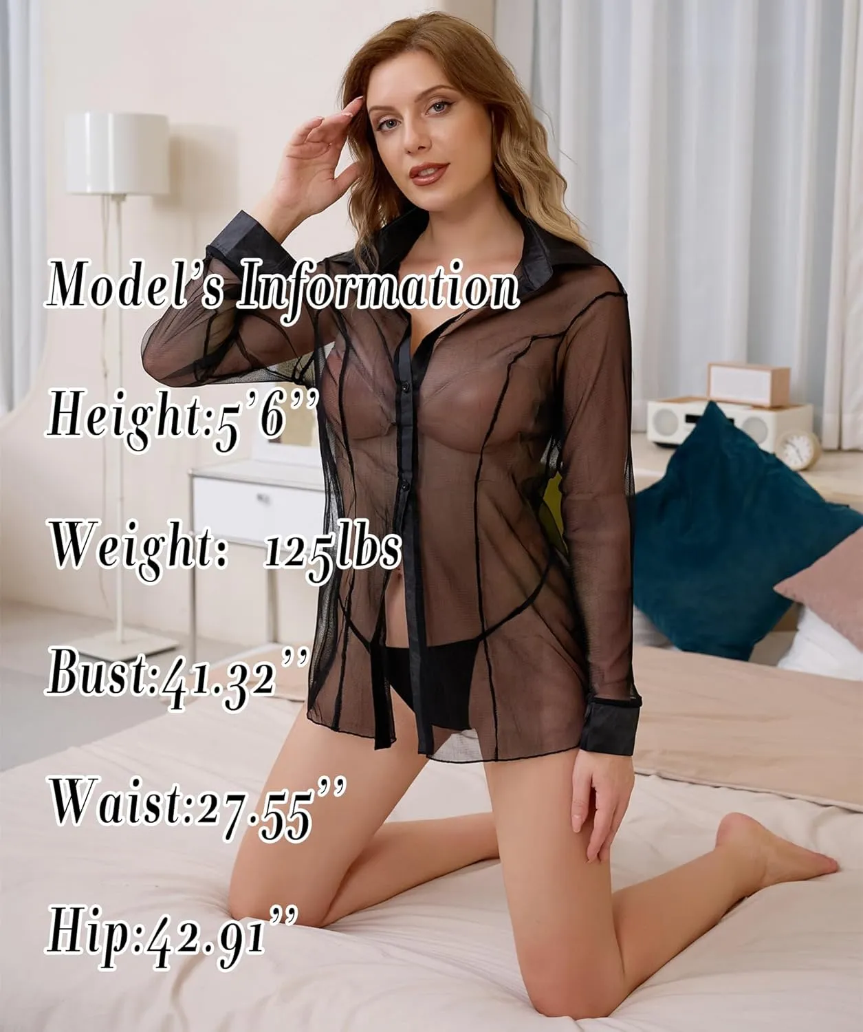 Sheer Mesh Button Shirt Women's Chiffon Shirt Long Sleeved See-through Blouse