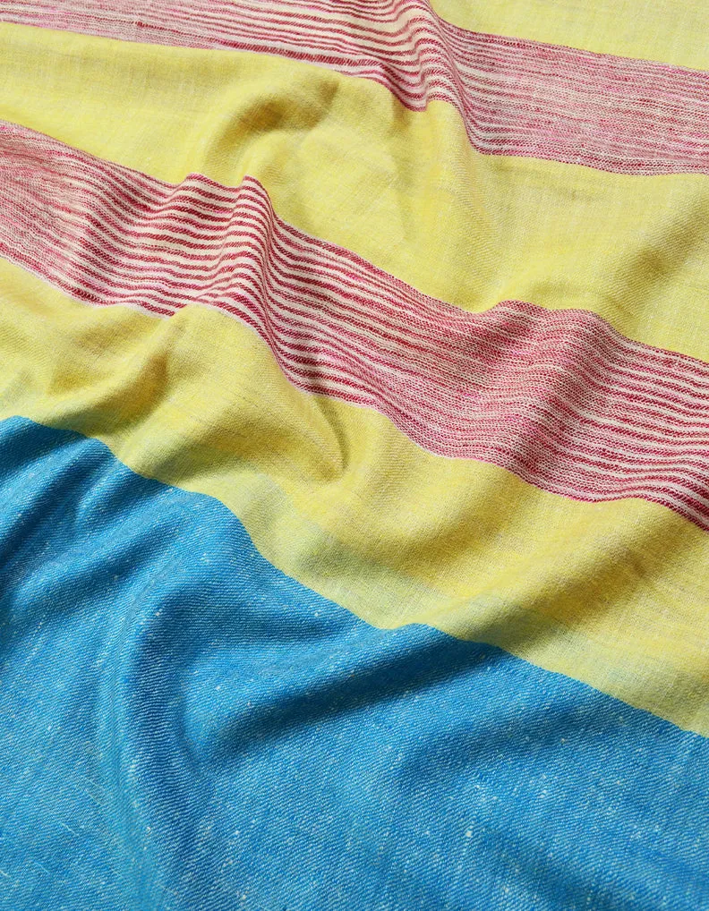 SkyBlue Yellow and Red Striped Pashmina Stole 7284