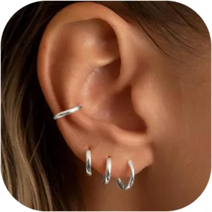 Small Gold Hoop Huggie Earrings Set for Women Non Tarnish 14K Gold Plated Lightweight Cartilage Earring Pack for Multiple Piercings for Sensitive Ears