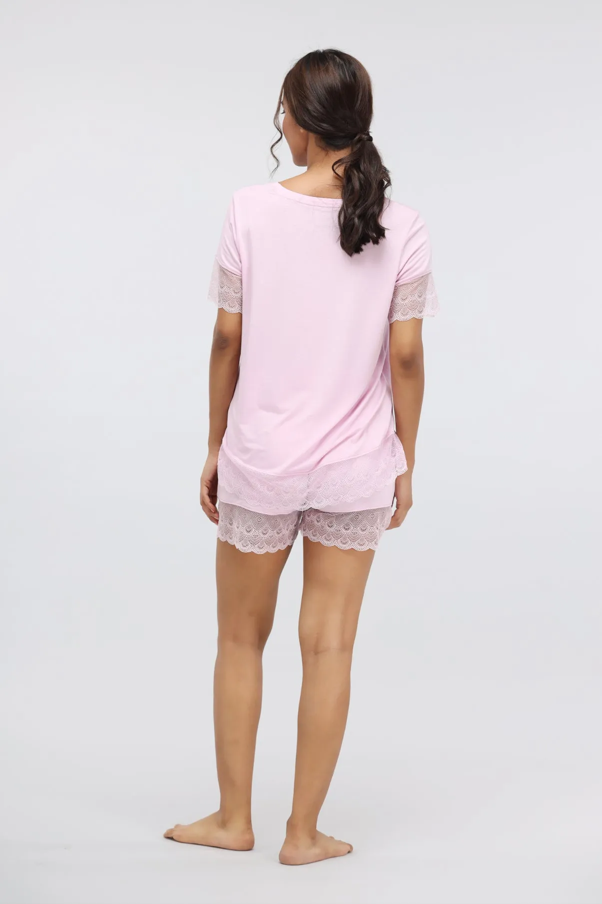 Soft Pink Modal Lace Shorts