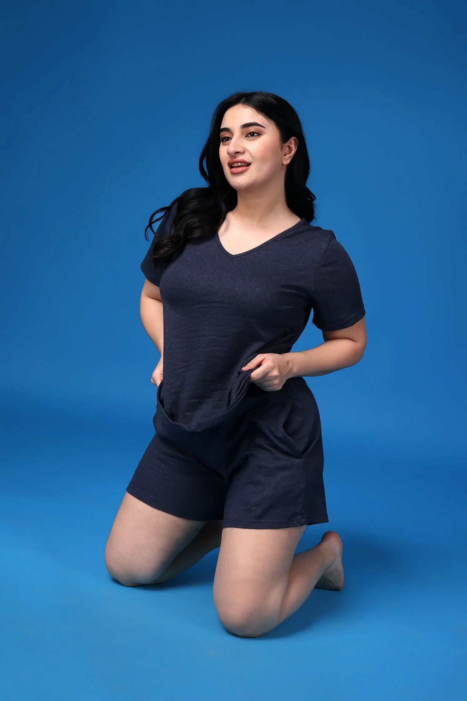 Solid Night Suit Set-Blue