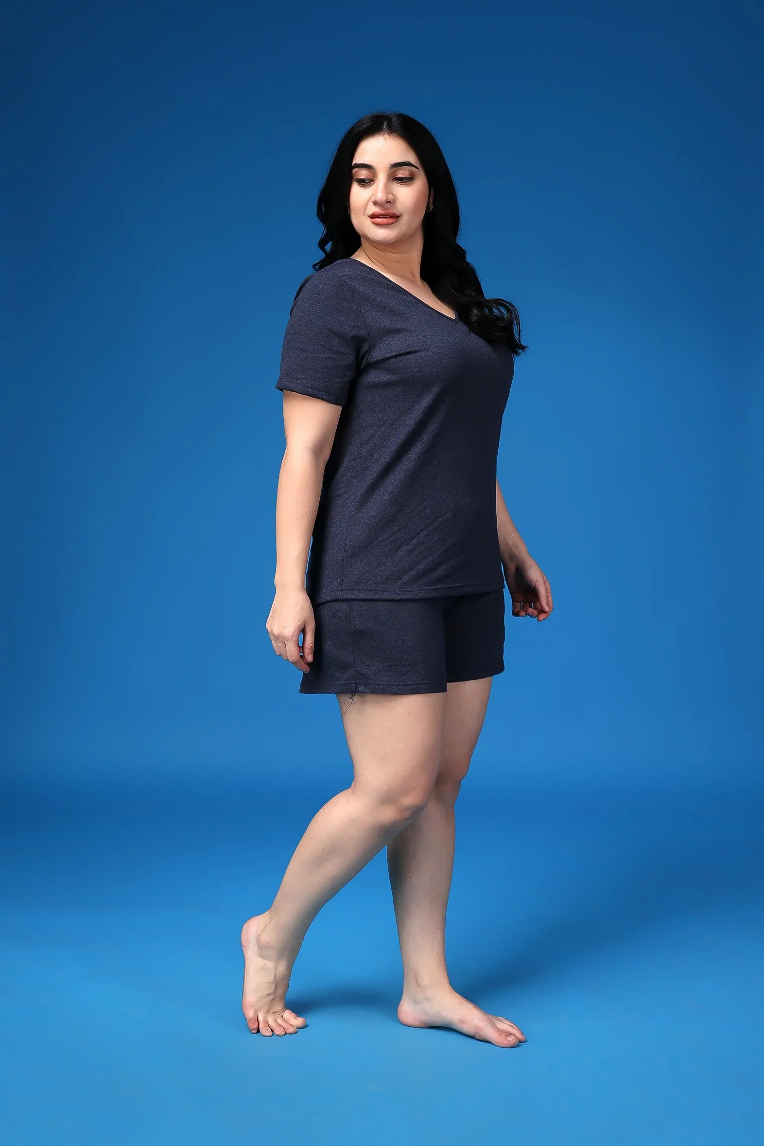 Solid Night Suit Set-Blue