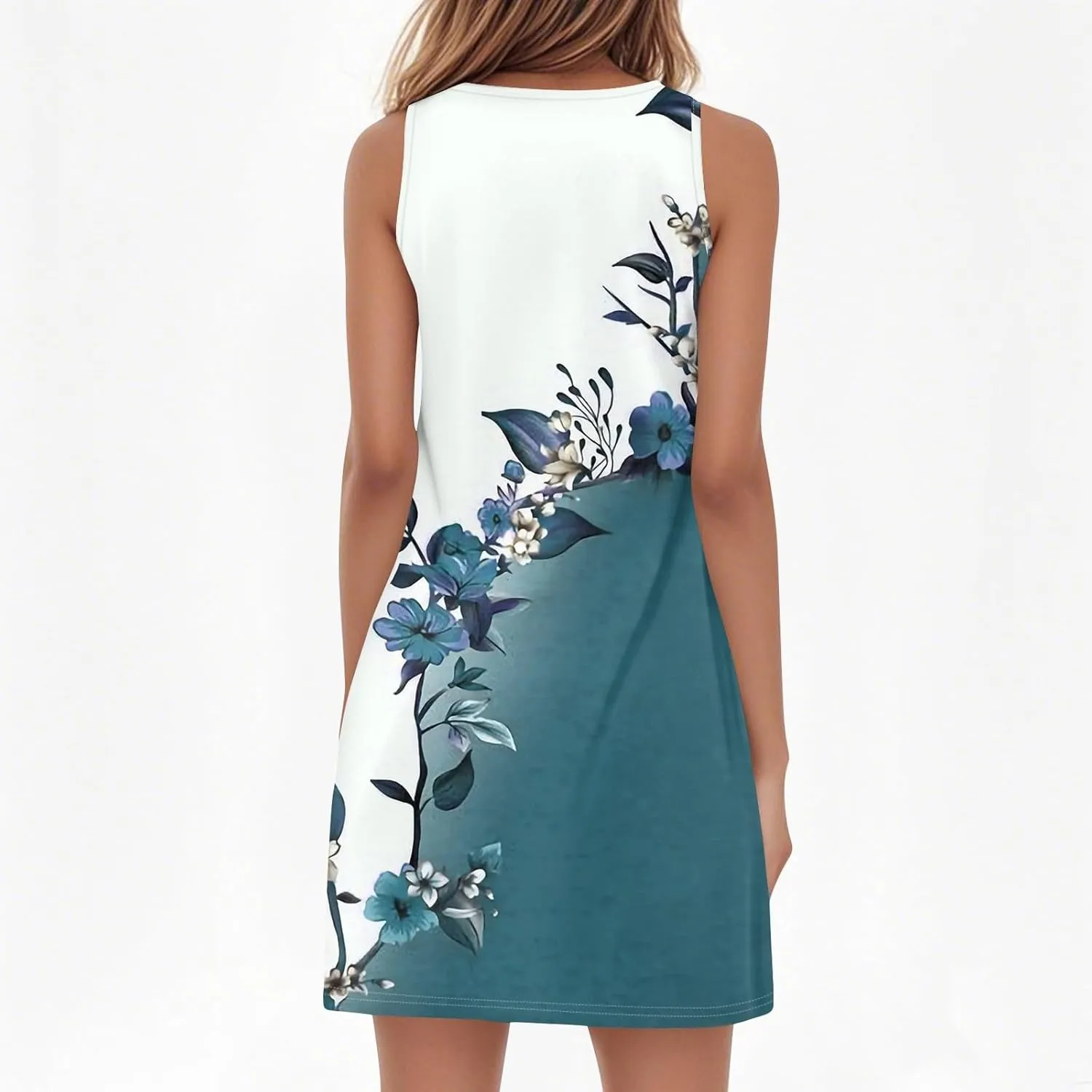 Summer Dresses for Women V-Neck Sundresses Sleeveless Loose Sleep Dress Beach Tank Dress Floral Casual T Shirt Dresses