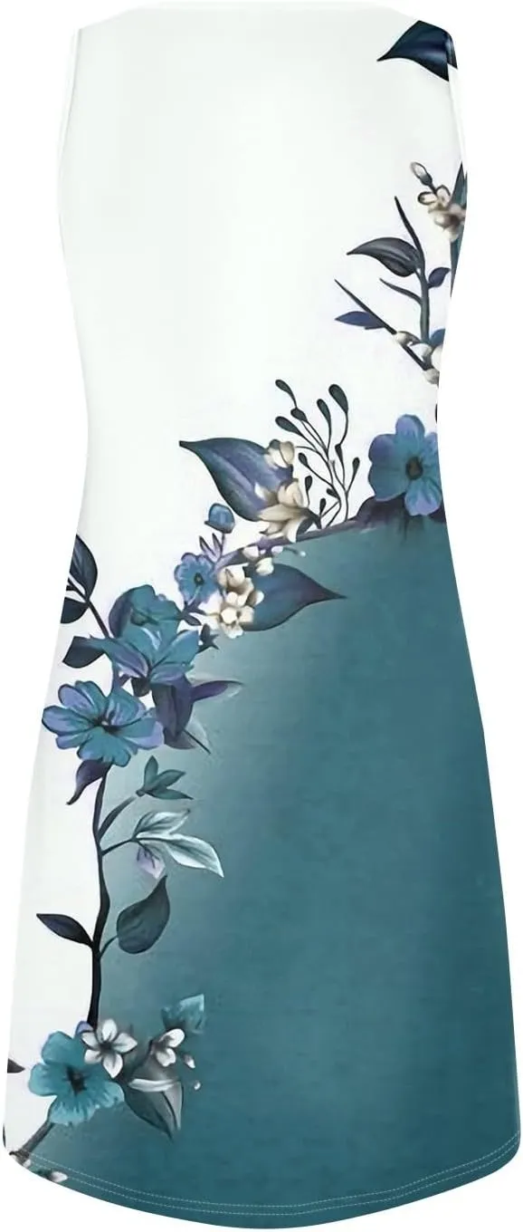 Summer Dresses for Women V-Neck Sundresses Sleeveless Loose Sleep Dress Beach Tank Dress Floral Casual T Shirt Dresses