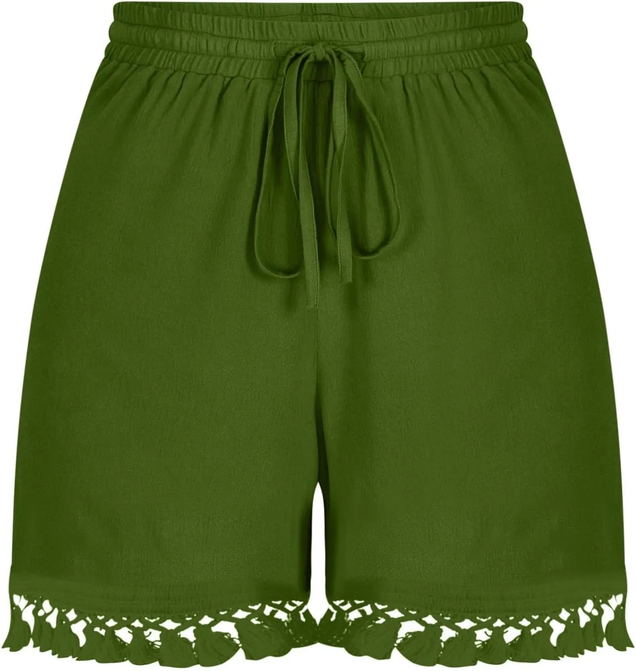 Summer Shorts for Women 2025 Trendy Casual Lace Hem Beach Shorts Plus Size Elastic High Waist Summer Wide Leg Short