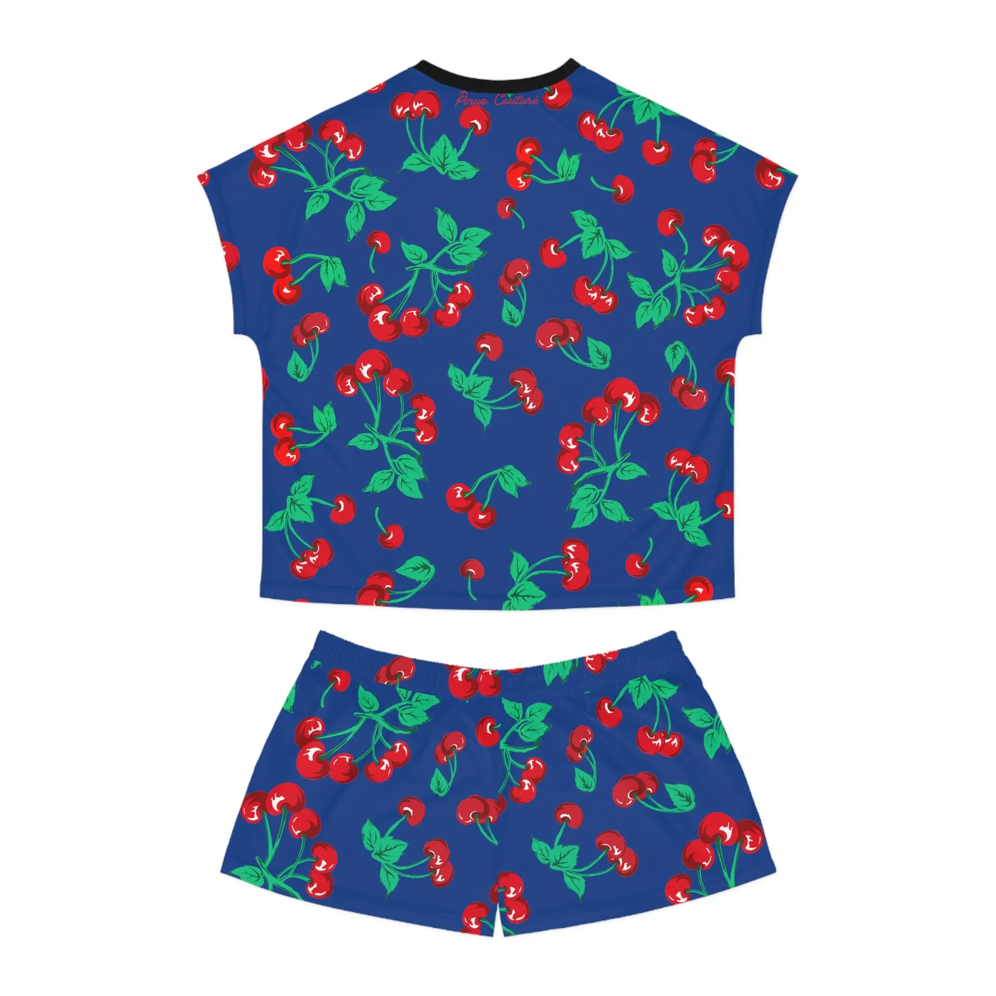 TGIF Sleepover PJs in Dark Blue Cherry Girl Tee & Pajama Shorts-Set | Pinup Couture Relaxed