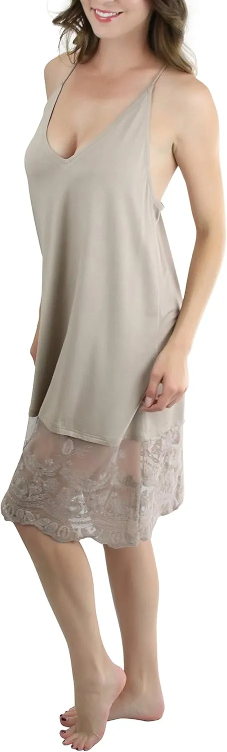 ToBeInStyle Women's Layering Lace Trimmed Midi Nightgowns Slip Dress
