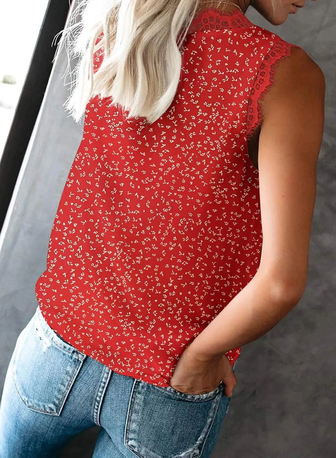 VIISHOW Women Ladies Sexy V Neck Lace Trim Tank Tops Dressy Camisole Casual Loose Sleeveless Chiffon Blouse Shirts