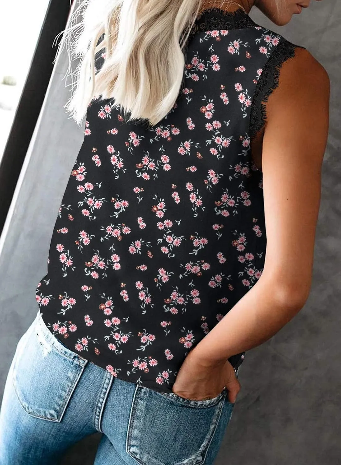 VIISHOW Women Ladies Sexy V Neck Lace Trim Tank Tops Dressy Camisole Casual Loose Sleeveless Chiffon Blouse Shirts