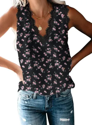 VIISHOW Women Ladies Sexy V Neck Lace Trim Tank Tops Dressy Camisole Casual Loose Sleeveless Chiffon Blouse Shirts