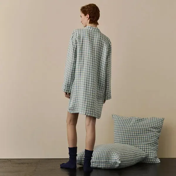 Warm Blue Gingham Linen Nightshirt