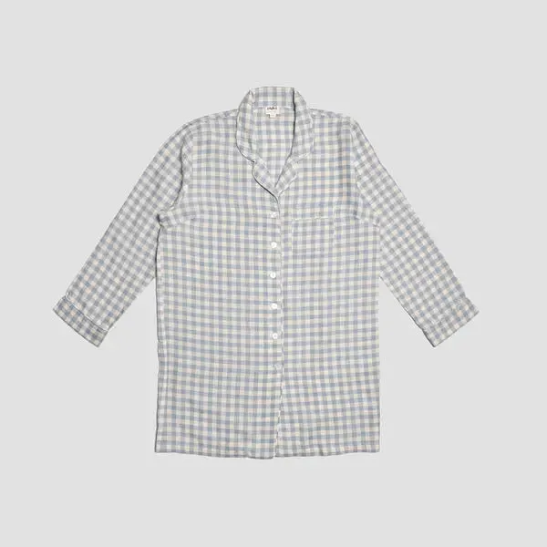 Warm Blue Gingham Linen Nightshirt