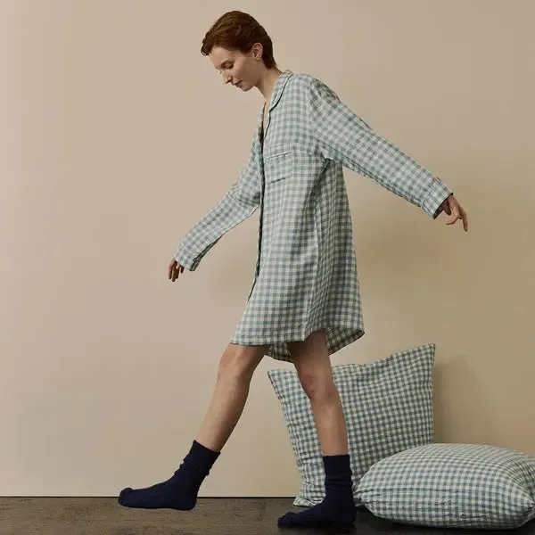 Warm Blue Gingham Linen Nightshirt