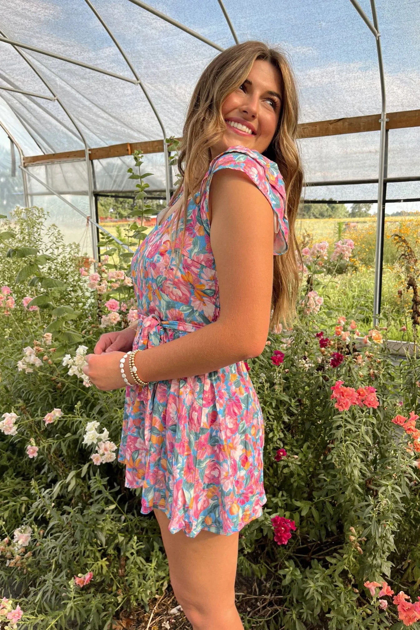 Women's Flirty Floral Summer Romper | Pink Multi