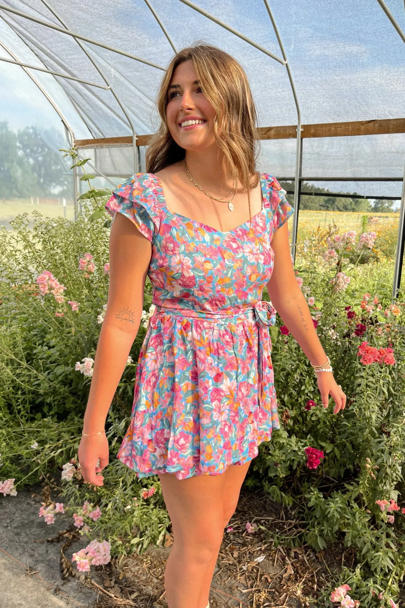 Women's Flirty Floral Summer Romper | Pink Multi