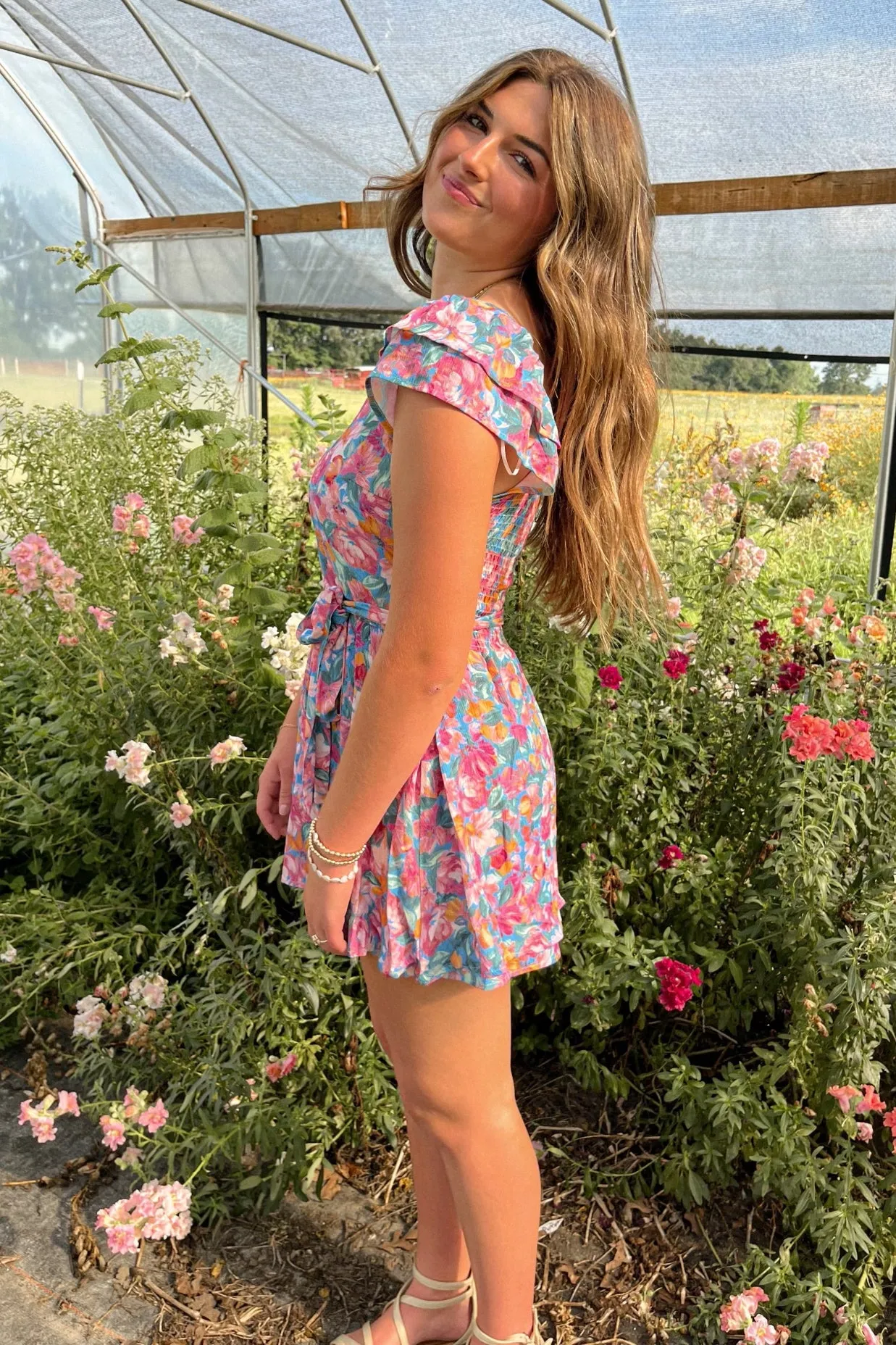 Women's Flirty Floral Summer Romper | Pink Multi