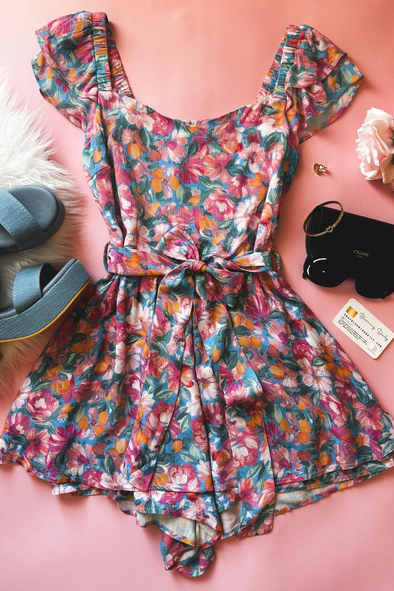 Women's Flirty Floral Summer Romper | Pink Multi