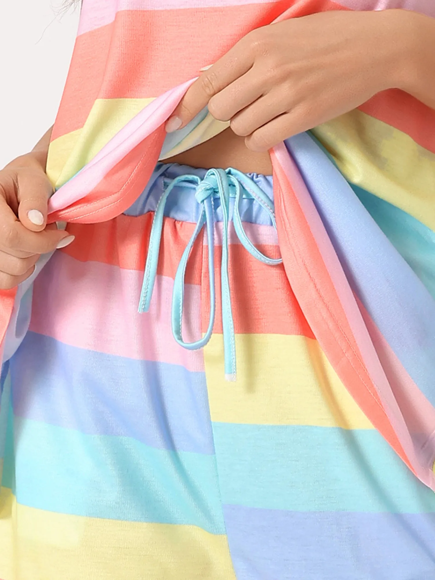 Womens Lounge Outfits Pockets Rainbow Tank Tops with Shorts Stripe Pajama Sets