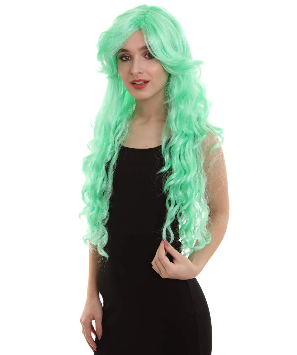 Women's Mint Green Color Curly Long Length Trendy Wig