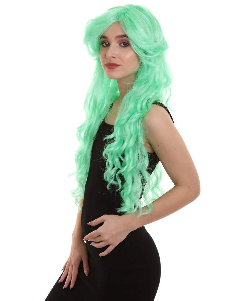 Women's Mint Green Color Curly Long Length Trendy Wig