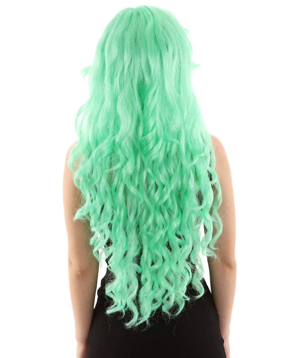 Women's Mint Green Color Curly Long Length Trendy Wig