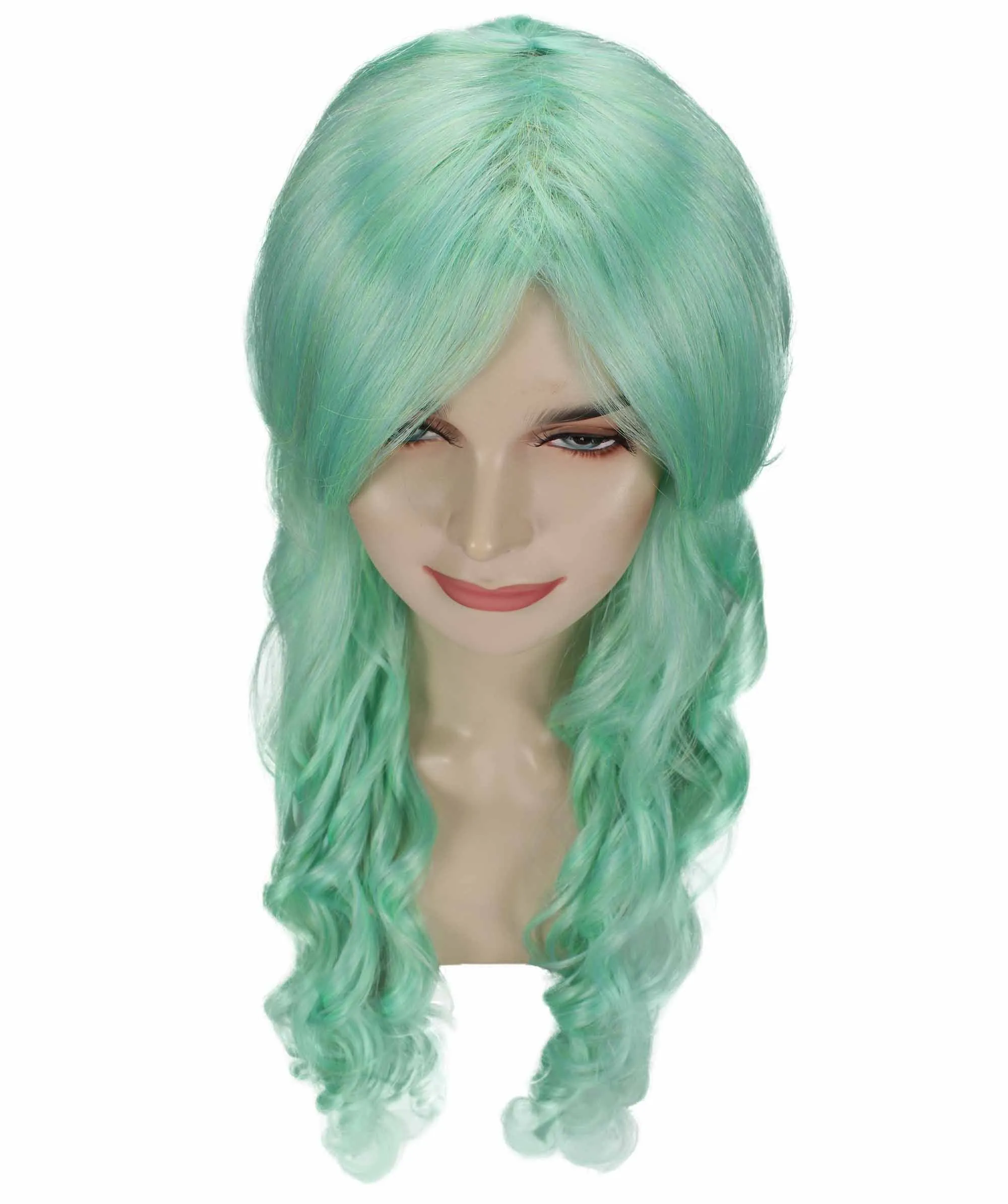Women's Mint Green Color Curly Long Length Trendy Wig