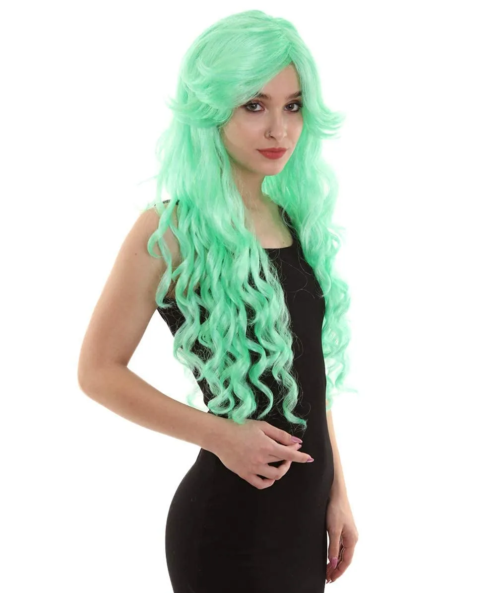 Women's Mint Green Color Curly Long Length Trendy Wig