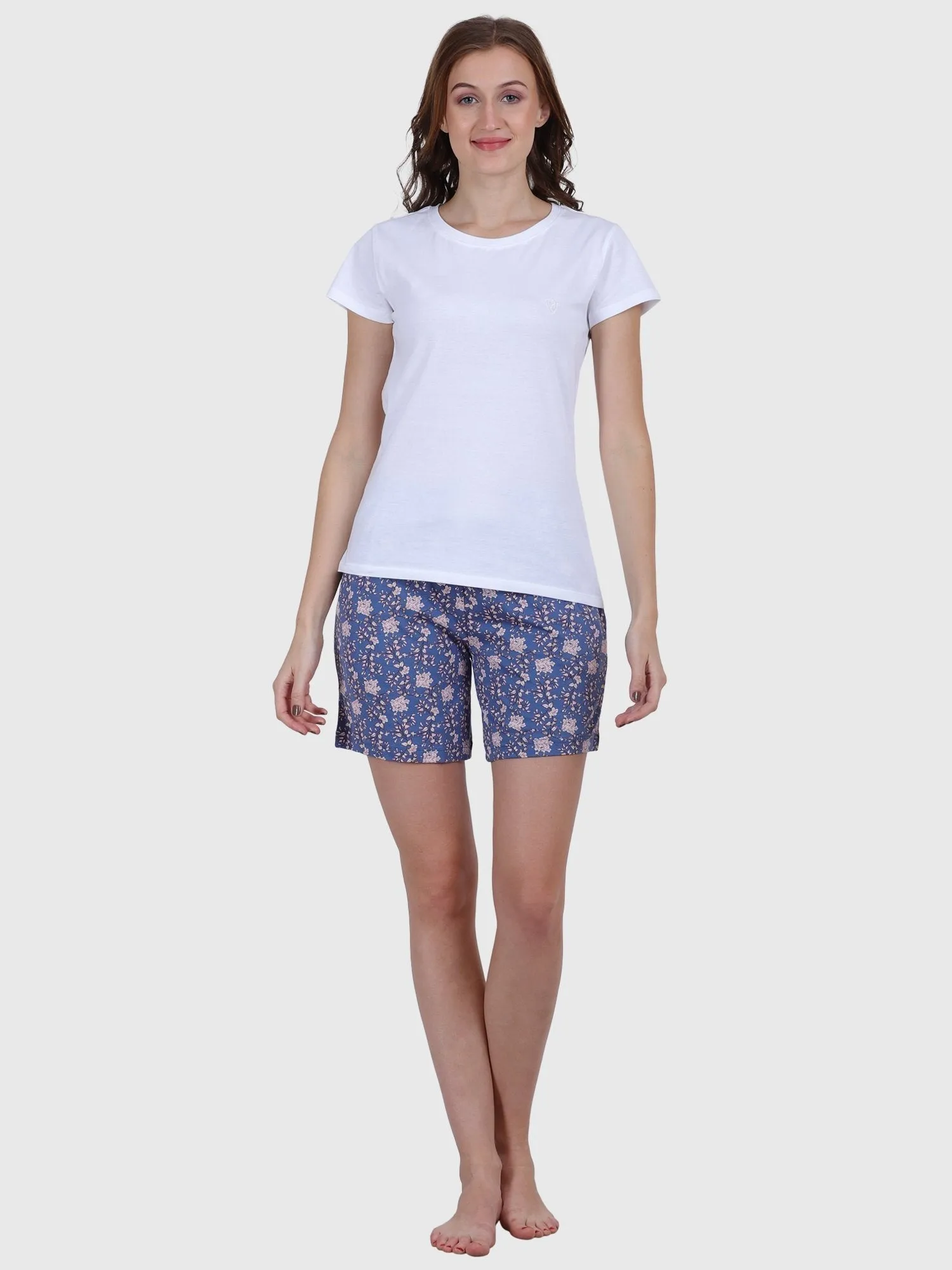 Women's Printed Cotton Night Sleep Shorts Dark Blue