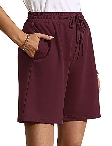 Women's Soft Knit Bermuda Shorts, Elastic Waist Lounge, Sleep, Workout Pants Bottoms  (14 colors)