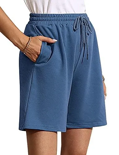 Women's Soft Knit Bermuda Shorts, Elastic Waist Lounge, Sleep, Workout Pants Bottoms  (14 colors)