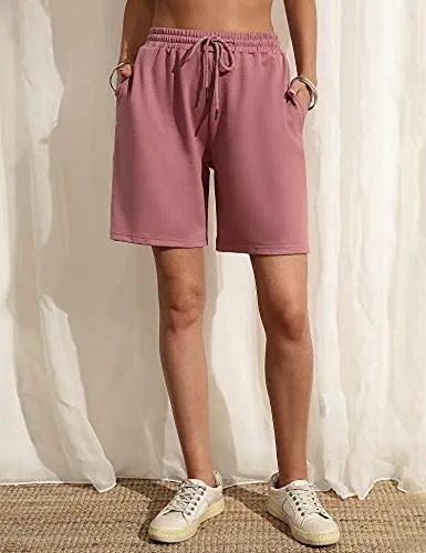 Women's Soft Knit Bermuda Shorts, Elastic Waist Lounge, Sleep, Workout Pants Bottoms  (14 colors)