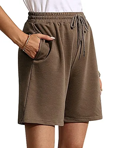 Women's Soft Knit Bermuda Shorts, Elastic Waist Lounge, Sleep, Workout Pants Bottoms  (14 colors)