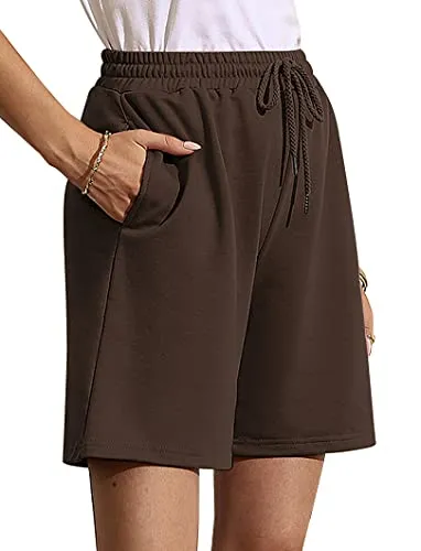 Women's Soft Knit Bermuda Shorts, Elastic Waist Lounge, Sleep, Workout Pants Bottoms  (14 colors)