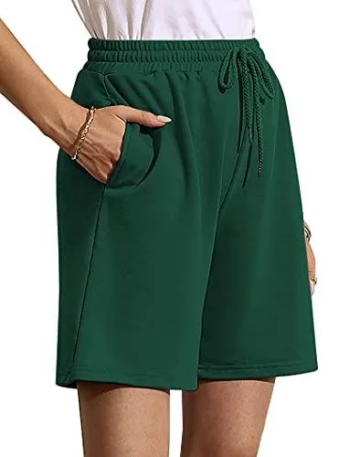 Women's Soft Knit Bermuda Shorts, Elastic Waist Lounge, Sleep, Workout Pants Bottoms  (14 colors)