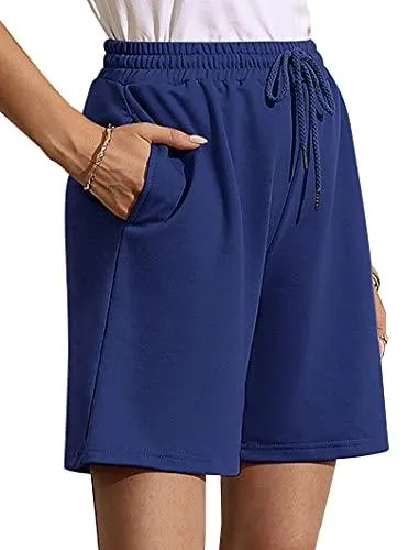 Women's Soft Knit Bermuda Shorts, Elastic Waist Lounge, Sleep, Workout Pants Bottoms  (14 colors)