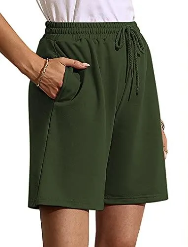 Women's Soft Knit Bermuda Shorts, Elastic Waist Lounge, Sleep, Workout Pants Bottoms  (14 colors)
