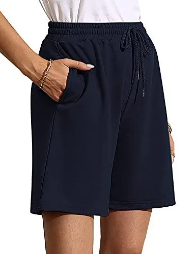 Women's Soft Knit Bermuda Shorts, Elastic Waist Lounge, Sleep, Workout Pants Bottoms  (14 colors)