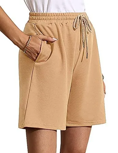 Women's Soft Knit Bermuda Shorts, Elastic Waist Lounge, Sleep, Workout Pants Bottoms  (14 colors)